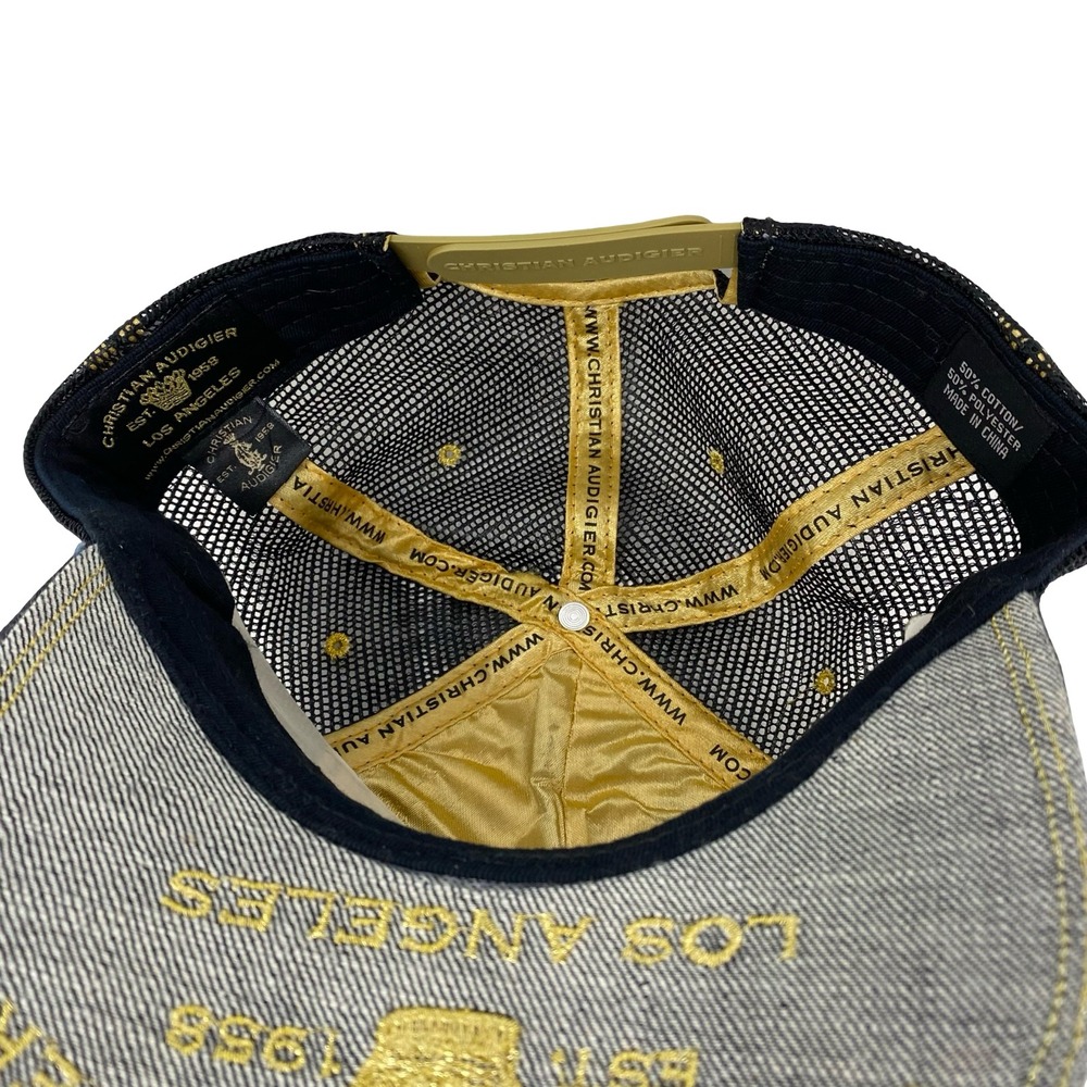 Christian Audigier Skull Rhinestone Embroidered Mesh Trucker Hat Black Multi - Picture 10 of 14
